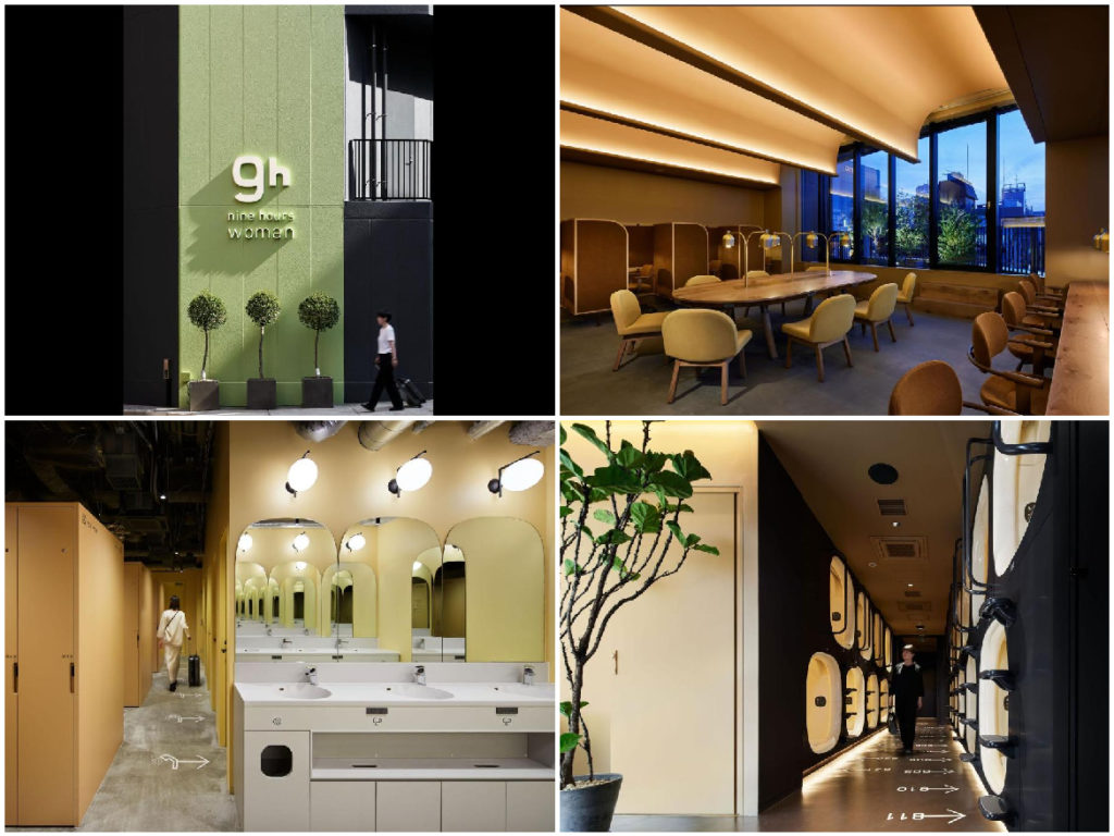東京新宿2022開幕的9小時女子膠囊旅館，包含外觀、大廳、盥洗區、睡覺區
