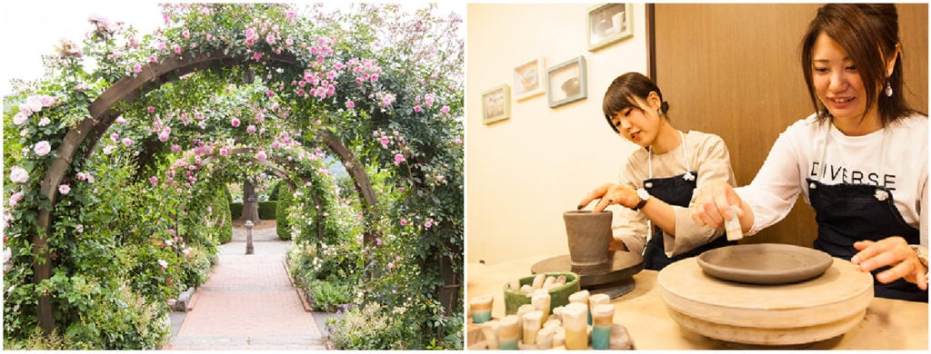 箱根強羅公園是一座法式花園，可體驗陶藝、玻璃、串珠等活動